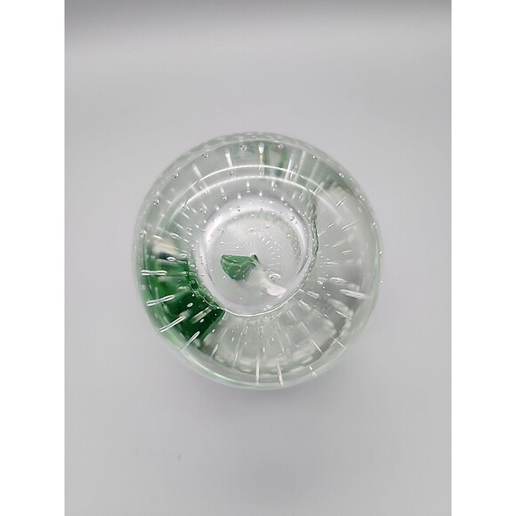 Art Glass Apple Bullicante Paperweight Clear Green Stem 4.5" Contolled Bubbles - Picture 6 of 12